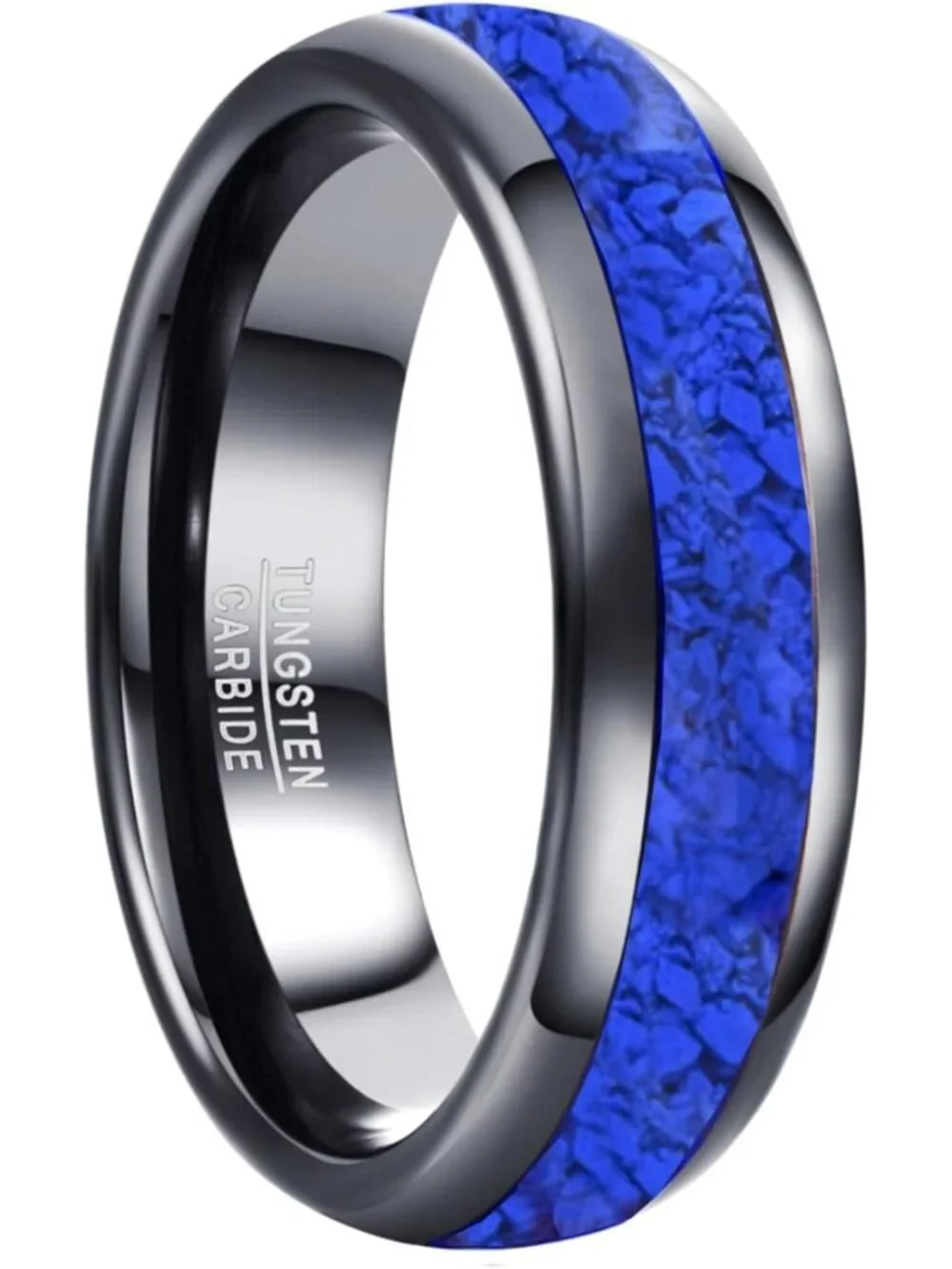 Stylish Black & Blue Tungsten Rings with Lapis Lazuli Inlay - Comfort Fit, Sizes